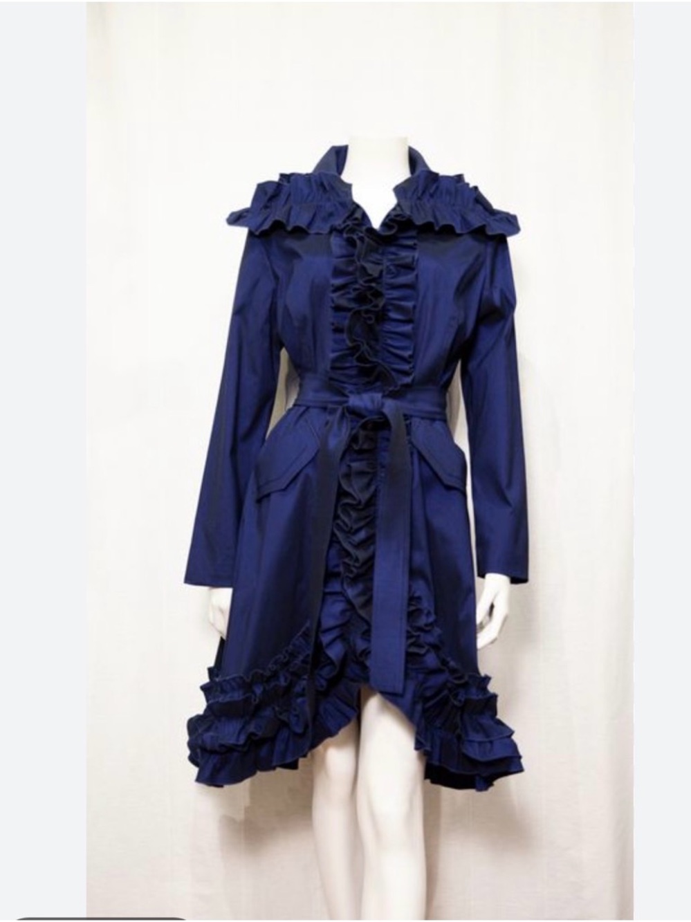 Navy Ruffle Trench Dress - Unbranded